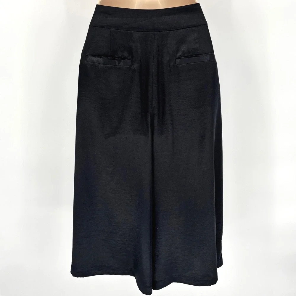 Robert Rodriguez Womens Black Satin Wide Leg Culottes Pleated Shorts Sz 10